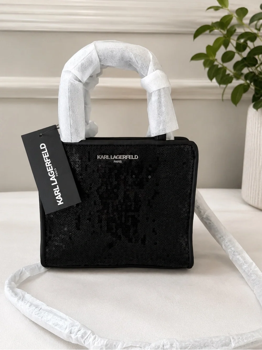 Karl Lagerfeld Black Sequin Mini Tote